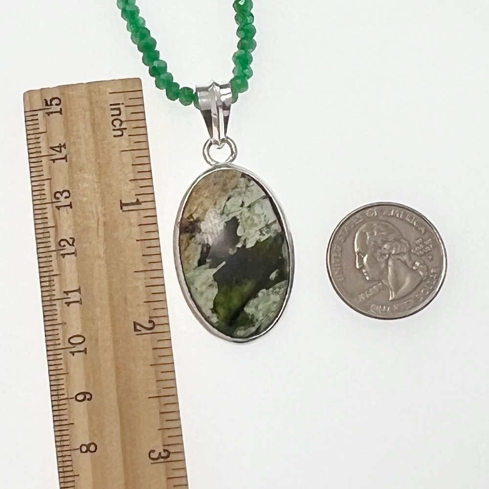 Chrome Chalcedony Solid Sterling Silver 925 Pendant, 4mm 18.5” Jade Necklace New - Picture 5 of 8